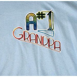 A #1 Grandpa Graphic T-Shirt Light Blue Men's XL Single Stitch Vintage (T20R)